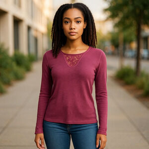 Maurices Y2K Scoop neck Lace Sleeve Waffle Thermal top size Med